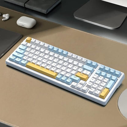 Wireless Mechanical Keyboard, Triple Mode 2.4G/USB-C/BT Gaming Keyboards 100 Keys Ice-Blue Backlit Brown Switch Keyboard | Rechargeable Mechanical Gaming Keyboards | Ice Blue/W/Y