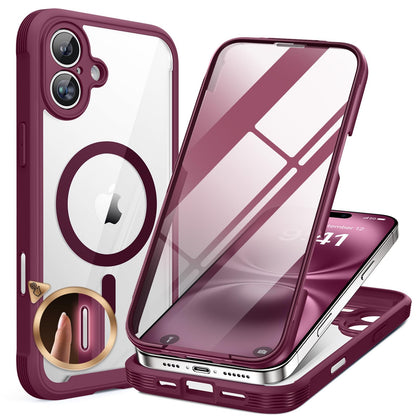 Miracase for iPhone 16 Case 6.1'', [Bubble Free] Full-Body Bumper Phone case with Built-in Full Glass Screen &Lens Protector,No Gap,Compatible with MagSafe,Drop Proof 16 Cover, Plum