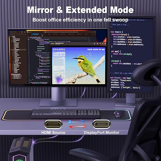 Active HDMI to DisplayPort Cable 6FT, 4K 60Hz 1080p 120Hz, Unidirectional HDMI Source to DP Monitor Display Port Cable Compatible for PC, Laptop, Computer, NVIDIA, AMD, PS5/4, Xbox