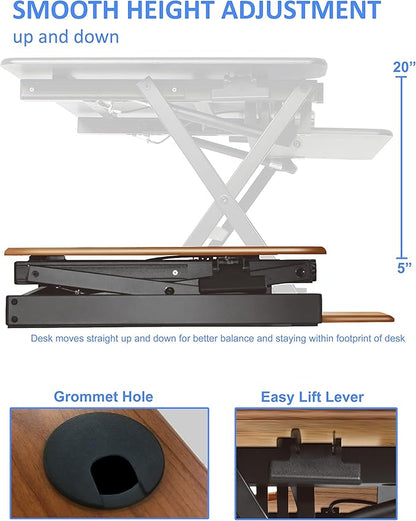 Rocelco 46" Large Height Adjustable Standing Desk Converter - Quick Sit Stand Up Triple Monitor Riser - Gas Spring Computer Workstation - Retractable Keyboard Tray - Teak Wood Grain (R DADRT-46)