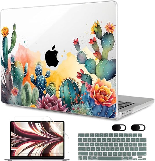 MEEgoodo Case for M5/M4/M3/M2 MacBook Air 13.6 inch 2026 2025 2024 2022, Fit Model A3449/A3240/A3113/A2681, Case Compatible with MacBook Air 13 inch, Tropical Cactus