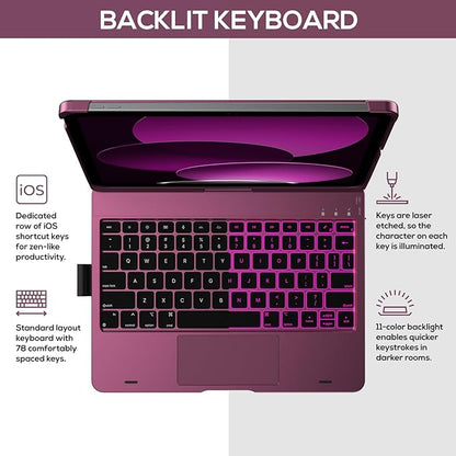 typecase Touch iPad 10th Generation Case with Keyboard (10.9", 2022), Multi-Touch Trackpad, 10 Color Backlight, 360° Rotatable, Thin & Light for Apple iPad 10th Gen 10.9 (Raspberry)