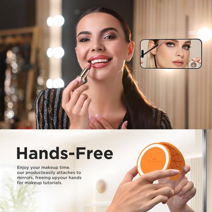 HSAOHD Magnetic Suction Cup Phone Mount with MagSafe, Silicone Hands-Free Grip Holder for iPhone Case and Android, Mirror Shower Phone Stand for Makeup FaceTime Gym Kitchen Bathroom, Orange