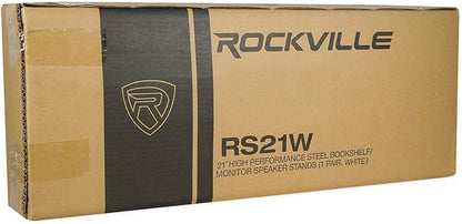 Rockville RS21W 21 inch Steel Bookshelf Speaker Stands, 60 lbs Capacity, Anti-Vibration Foam, Cable Management, for Home Audio and Studio Monitoring