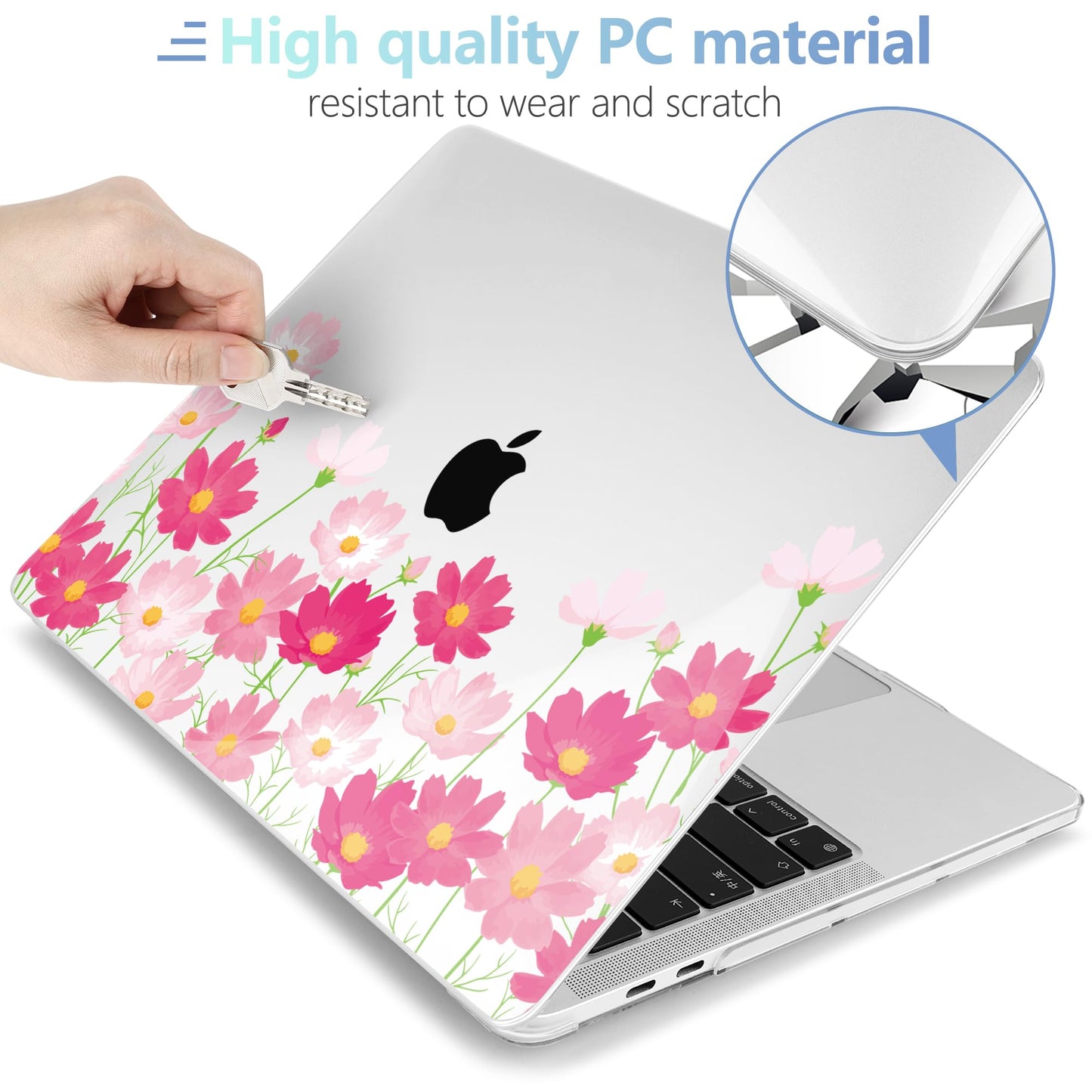MEEgoodo Case for MacBook Pro 13 inch Case 2022 2021 2020 New A2338 M2/M1 A2251 A2289, Laptop Hard Shell with Keyboard & Camera Cover Compatible with 13 inch MacBook Pro, Bright Pink Flowers