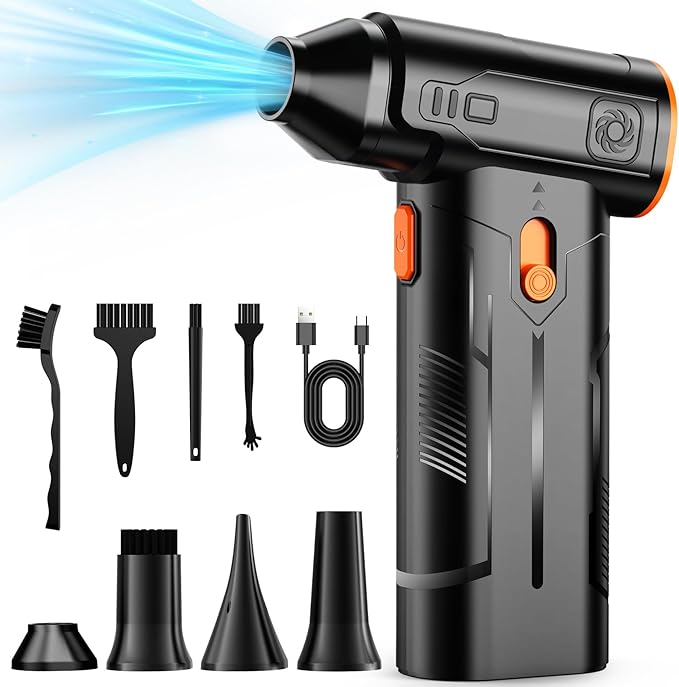 Compressed Air Duster, 130000RPM Multi-Gear Adjustable Electric Air Duster with Brushless Motor, Replaces Compressed Air Cans, Rechargeable Cordless Air Blower for Home Outdoor Computer Keyboard Car