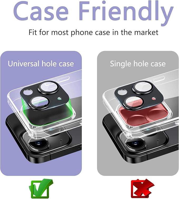 2 Pack Camera Lens Protector for iPhone 14 / iPhone 14 Plus,[Not Easy to Breakn ] AR Tempered Glass Strong Adsorption Metal Camera Cover Screen- black