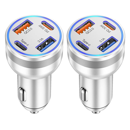 Car Charger USB C, 2Pack 4-Port 65W Cigarette Lighter USB Charger