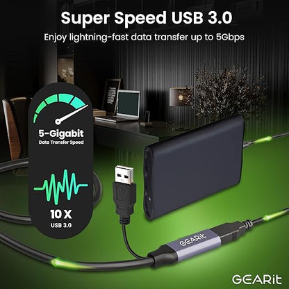 GearIT USB 3.0 Active Extension Cable (2 Pack - 50 Feet) A-Male to A-Female USB Repeater with Signal Booster for Oculus Rift, Quest Link, Xbox 360 Kinect, PlayStation, Printer, Webcam - 50ft