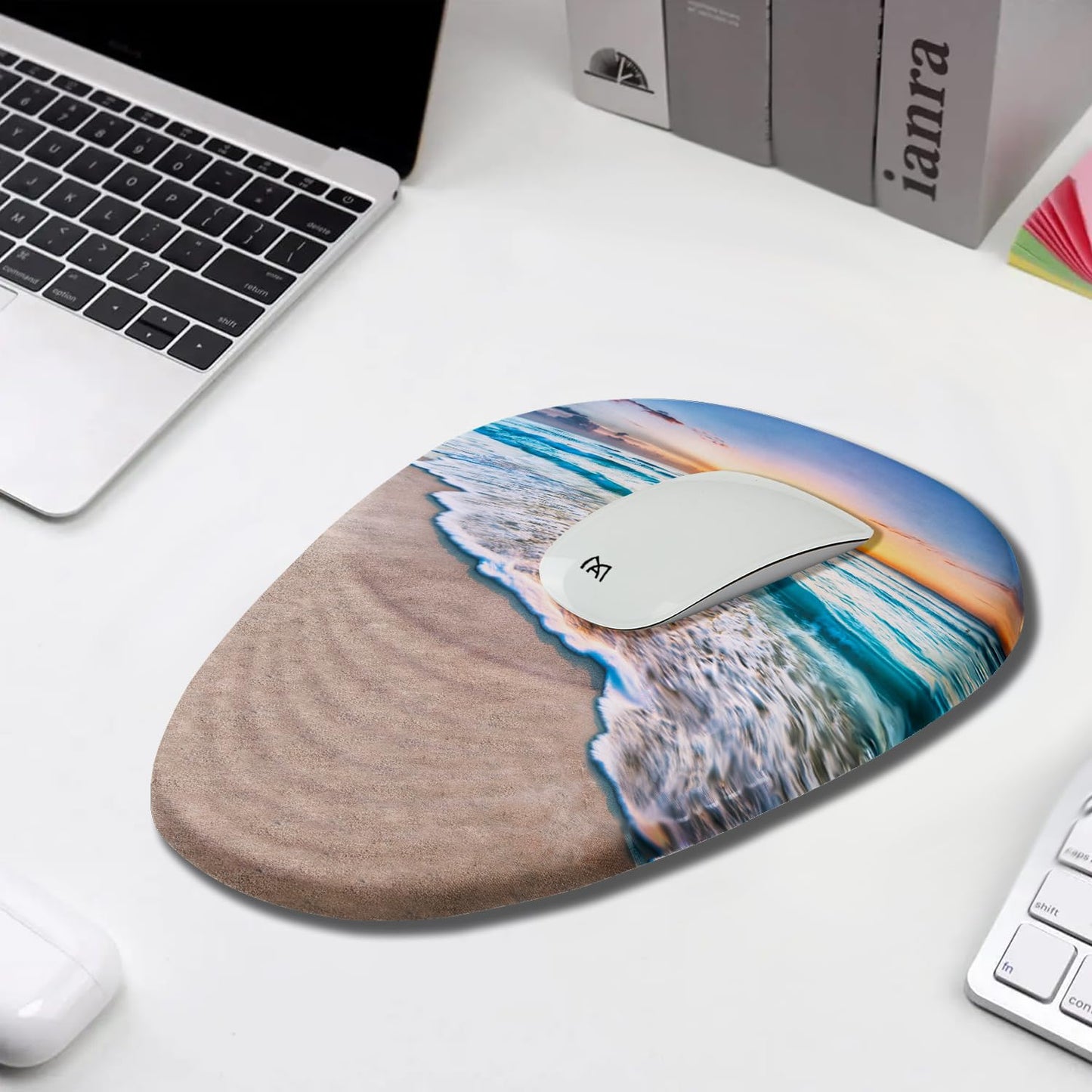Armanza Sunset Mouse Pad, Ergonomic Mouse Pad with Wrist Rest Support, Non-Slip PU Base Desktop Mousepad for Pain Relief, Computer, Office & Home, Beach
