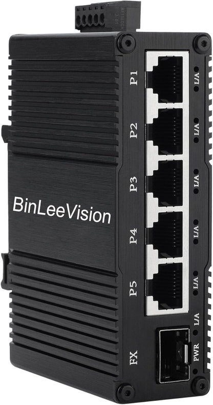 Industrial Mini Gigabit Ethernet Switch 5-Port RJ45 10/100/1000BASE-T+1-Port SFP Slot,Unmanaged Network Switch,Network Hub,Dinrail Mount or Wall-Mount,Plug & Play,Fanless (5 RJ45+1 SFP)