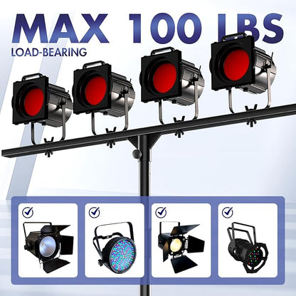 Qoope DJ Light Stand T-Bar,Heavy-Duty DJ Stand Tripod Adjustable DJ Lighting Stand Portable Stage Light Stand for DJ Lights Bar Party Light