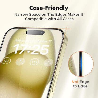 UNBREAKcable 2-Pack Screen Protector for iPhone 16 / iPhone 15, Double Shatterproof Tempered Glass [Easy Installation] [9H Hardness] [99.99% HD Clear] [Case Friendly] for iPhone 6.1 inch