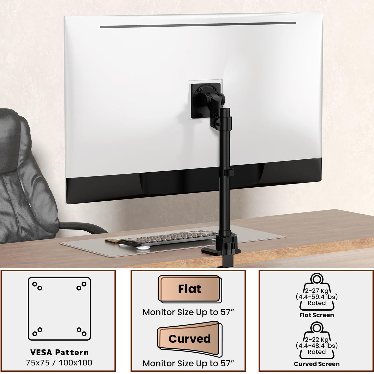 24-57'' Ultrawide Monitor Desk Mount, Aluminum Heavy Duty Monitor Arm