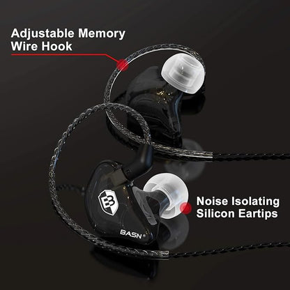 BASN Bsinger PRO in-Ear Monitors Hybrid Dynamic Dual Drivers Two Detachable MMCX Cables Musicians in-Ear Earbuds Headphones (Black)