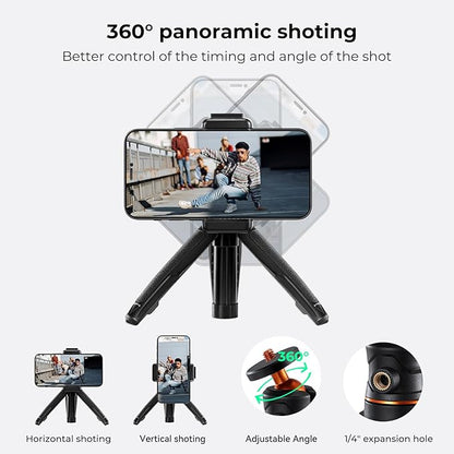K&F Concept Selfie Stick Tripod, 360 Degree Rotation Mini Phone Stand with Ball Head and Cold Shoe Mount, Cellphone Holder with Wireless Remote for Smartphone Black