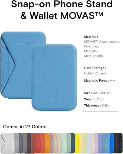 MOFT Magnetic Wallet Stand Compatible with iPhone 16/15/14/13/12 Series, Angle Adjustment & Magsafe Compatible MOVAS Phone Stand,Faded Jeans