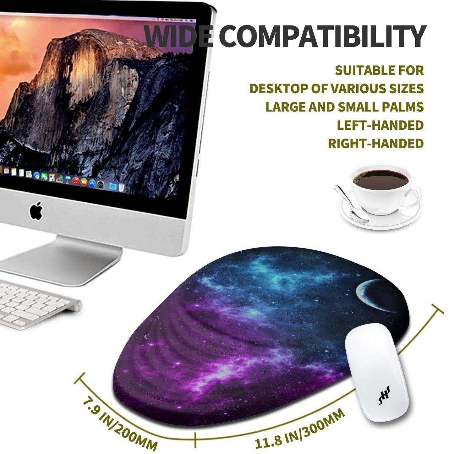 Hokafenle Ergonomic Mouse Pad Wrist Support, Terraced Slope Carpal Tunnel Wrist Pad for Mouse with Unibody Memory Foam, Wrist Rest Pain Relief Mousepad (Galaxy, 11.8x7.9 in)