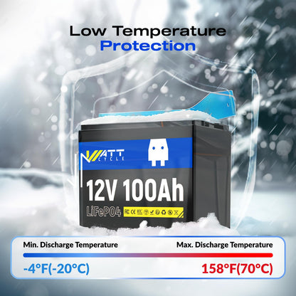 WattCycle 12V 100Ah LiFePO4 Lithium Battery 3 Pack - BCI Group 24, 15000 Cycles, Built-in 100A BMS, Low-Temperature Protection - Ideal for RVs, Golf Cart, Home Energy Storage, Marine (3 Pack)