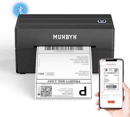 MUNBYN Bluetooth Thermal Label Printer, 130B Wireless 4x6 Shipping Label Printer for Shipping Packages Small Business Office or Home, Compatible with iPhone Android iPad Windows macOS Chrome Etsy eBay