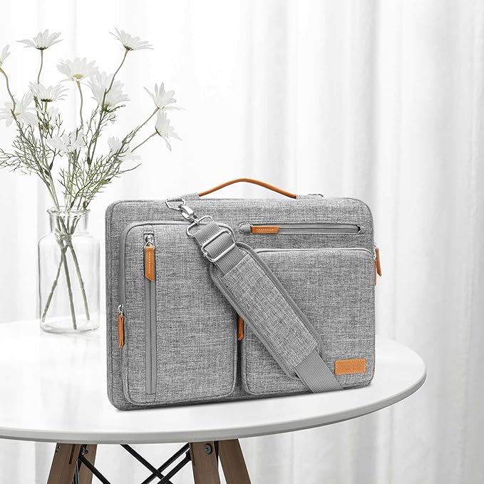MOSISO 360 Protective Laptop Shoulder Bag,15-15.6 inch Computer Bags Compatible with MacBook Pro 16 inch, HP, Dell, Lenovo, Asus Notebook,Side Open Messenger Bag with 4 Zipper Pockets, Gray