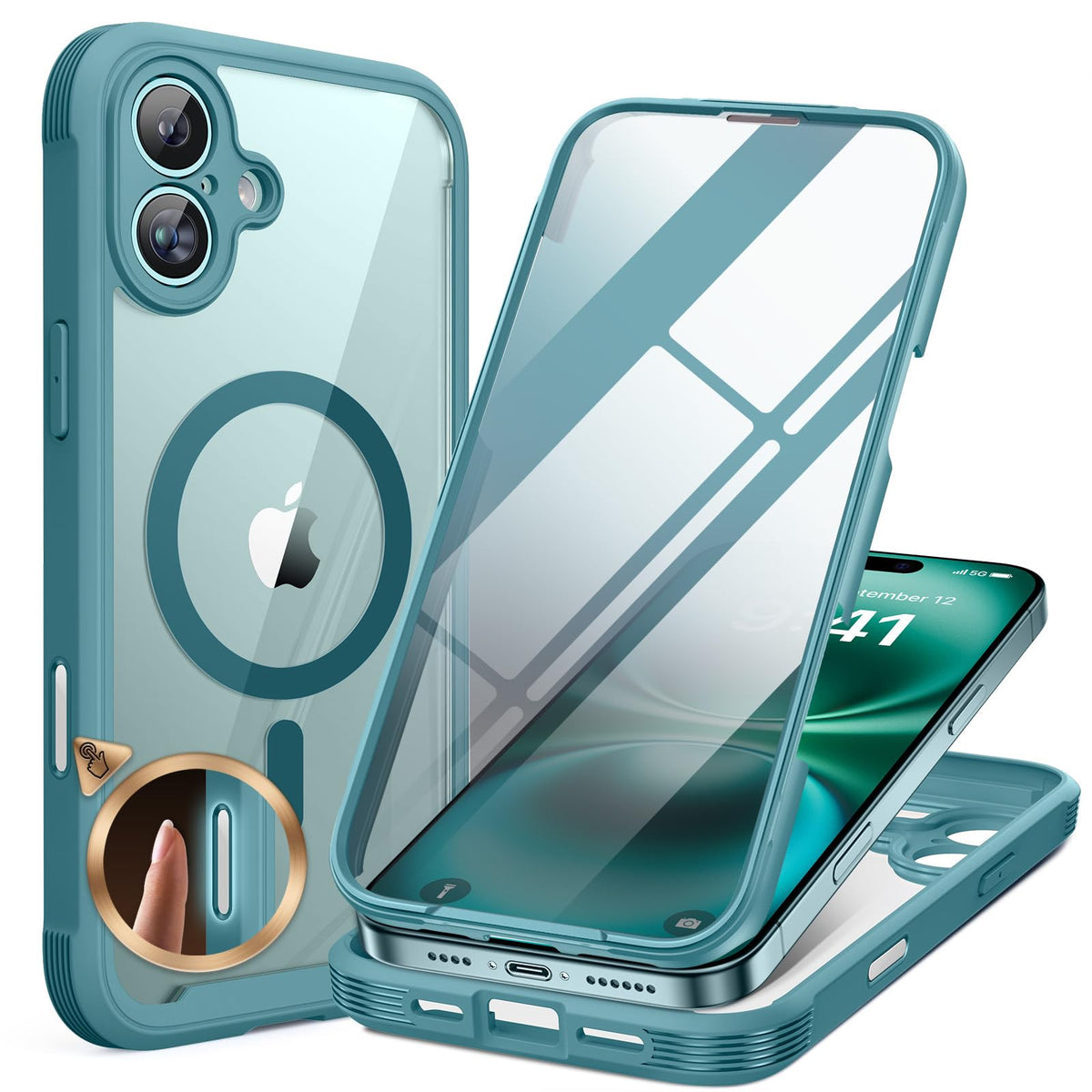 Miracase for iPhone 13 Case 6.1'',Full-Body Magnetic Clear Bumper Case with Built-in 9H Tempered Glass Screen Protector,Military Drop Protection Outdoor Phone Case — iPhone 16