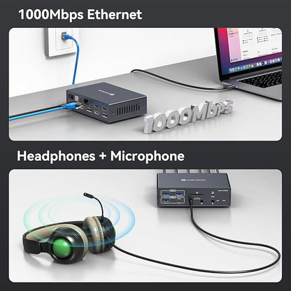 TJCXELE Displaylink Docking Station 4K@60Hz 3 Monitors USB C Dock for MacBook M1 M2 M3 M4,19-in-1 Thunderbolt Dock with 2 HDMI & 2 DisplayPort,PD 100W/USB 3.2 10G USB/Ethernet/Card Readers/Audio
