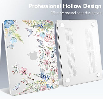 Batianda Premium Case for New MacBook Air 15 inch 2025 M4 2024 2023 with M3 M2 Chip, Designed Protective Plastic Hardshell & Keyboard Cover & Screen Protector, Butterfly and Flower