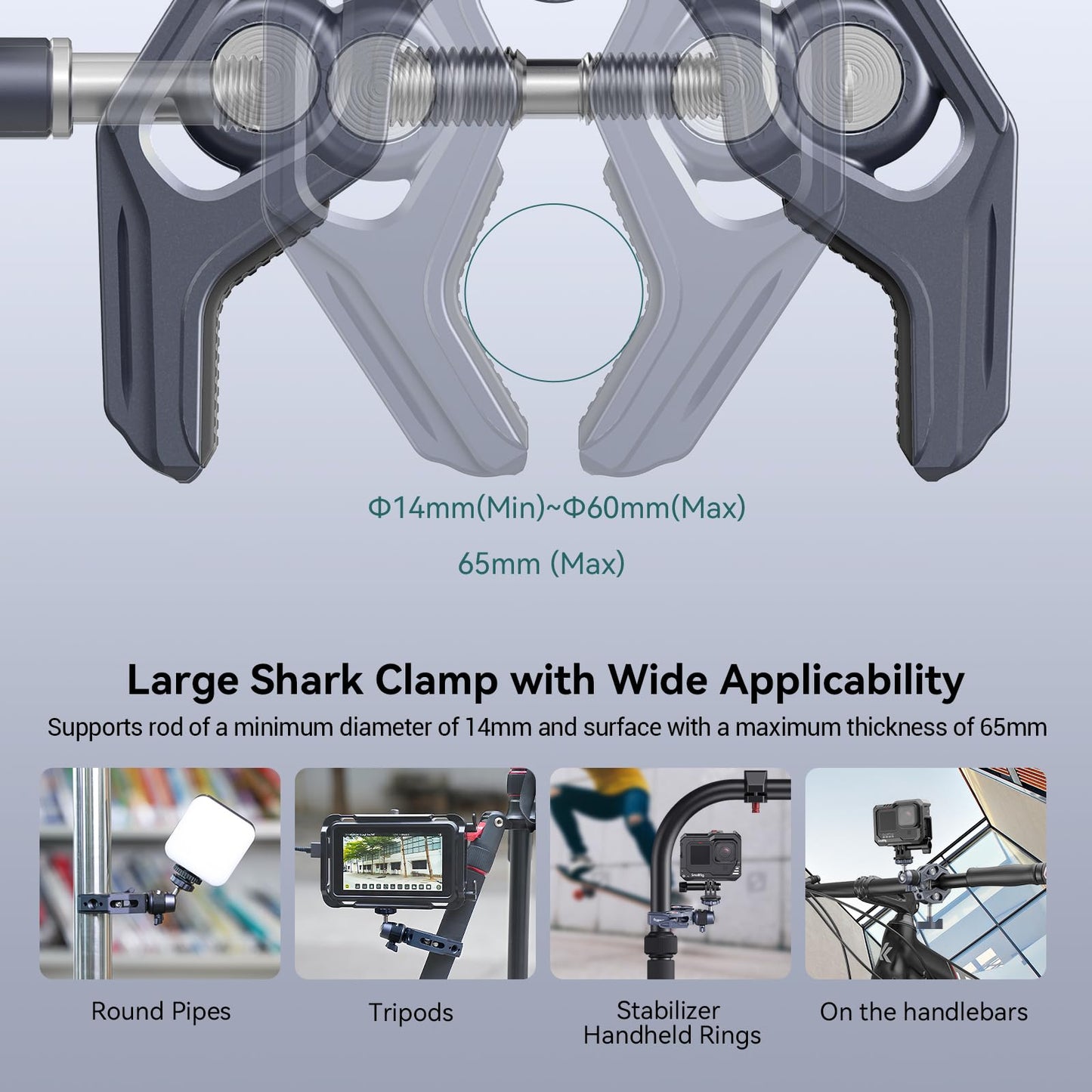 SMALLRIG Camera Mount Clamp, Gopro Motorcycle and Bike Handlebar Mount Kit, Super Clamp for DSLR, Action Camera, Gopro, Insta360, LED Light, Monitor, Max Load 3.5KG