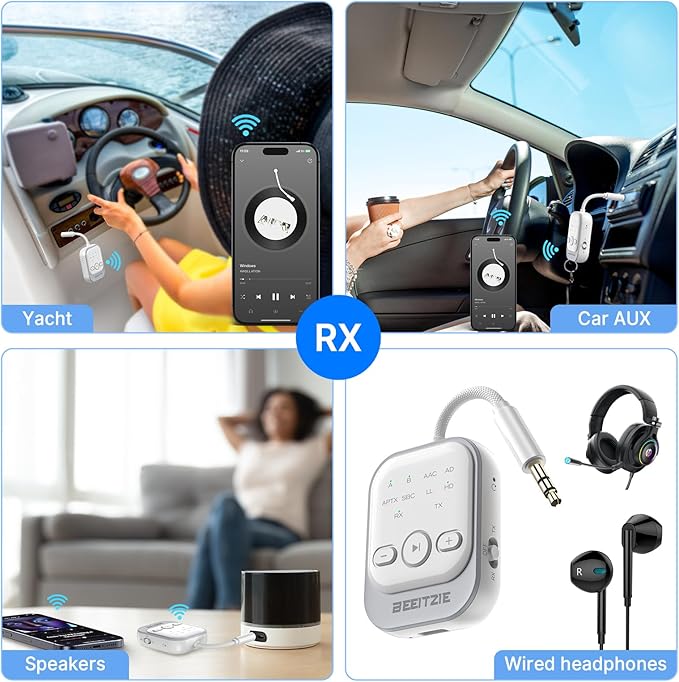 Ultra Bluetooth 5.4 Transmitter & Receiver,2-in-1 Wireless Audio Transmitter for TV/PC/Airplane, Dual Pairing for AirPods/Headphones, AptX LL& HD, Aux for Home/Car Stereo & Speakers