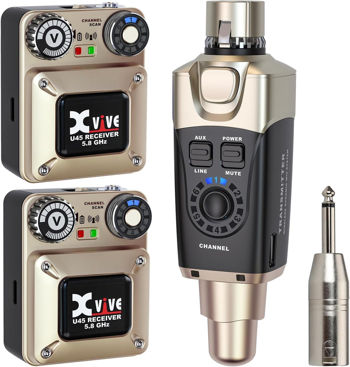 Xvive U45T9 Wireless in Ear Monitor System 5.8ghz with T9 2BA Drivers IEM Earphone, IEM System Transmitter and Bodypack Receiver for Studio, Band Rehearsal, Live Performance, Channel Scan Mode