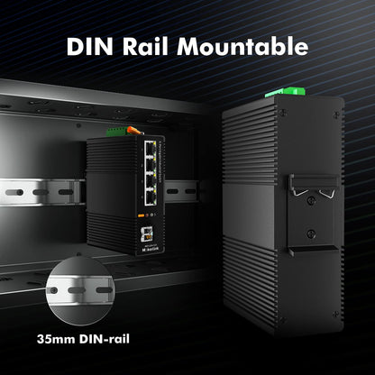 MokerLink 5 Port Industrial DIN-Rail Network Switch, 4 Gigabit Ethernet, 1 SFP, 14Gbps Switching Capacity, IP40 Rated (-40 to 185F), With UL Power Supply