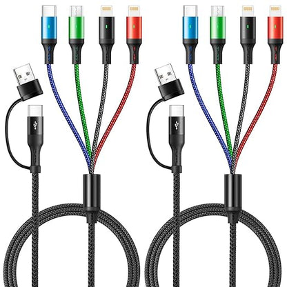 5 in 1 Multi Charging Cable 3.5A, Multi Fast Charging Cord USB A/C to Type C/Micro USB/Lightning Universal Braided Charger Cable,Multi Charger for Cell Phones,iPhone,Galaxy (2, Black, 4Feet)
