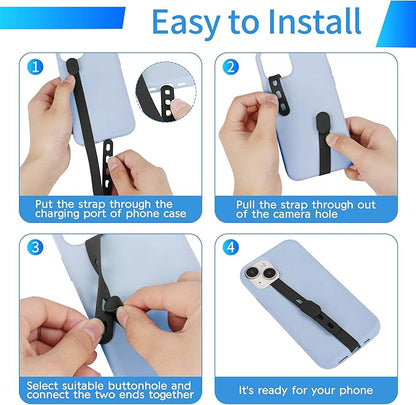3 PCS Phone Loop Strap Clip Finger Grip Holder Stretchable Flexible Elastic Silicone Hand Band Ultra Slim Adjustable Wireless Charging Universal for Most Phones Cases Black Pink Blue