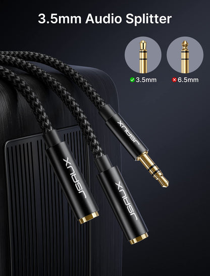 JSAUX Headphone Splitter for 2 Headphones, 3.5mm Splitter (No Mic), Black