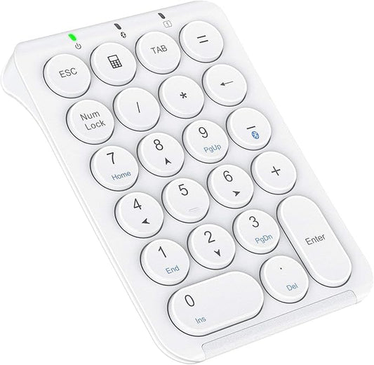 iClever KP08 Wireless Numeric Keypad, 22 Keys Bluetooth Number Pad Portable Number Keyboard, USB-C Rechargeable Numpad, Round Key, Data Entry, Compatible with Laptop, PC Desktop, Mac, Surface,Tablet