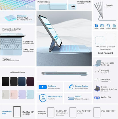 typecase Keyboard Case for iPad Pro 13-inch (M4) 2024,Magic Keyboard with 11 Colors Backlight for iPad Pro 13,Keyboard Case with Pencil Holder,Multi-Touch Trackpad, Easy-Set Magnetic Stand,Light Blue