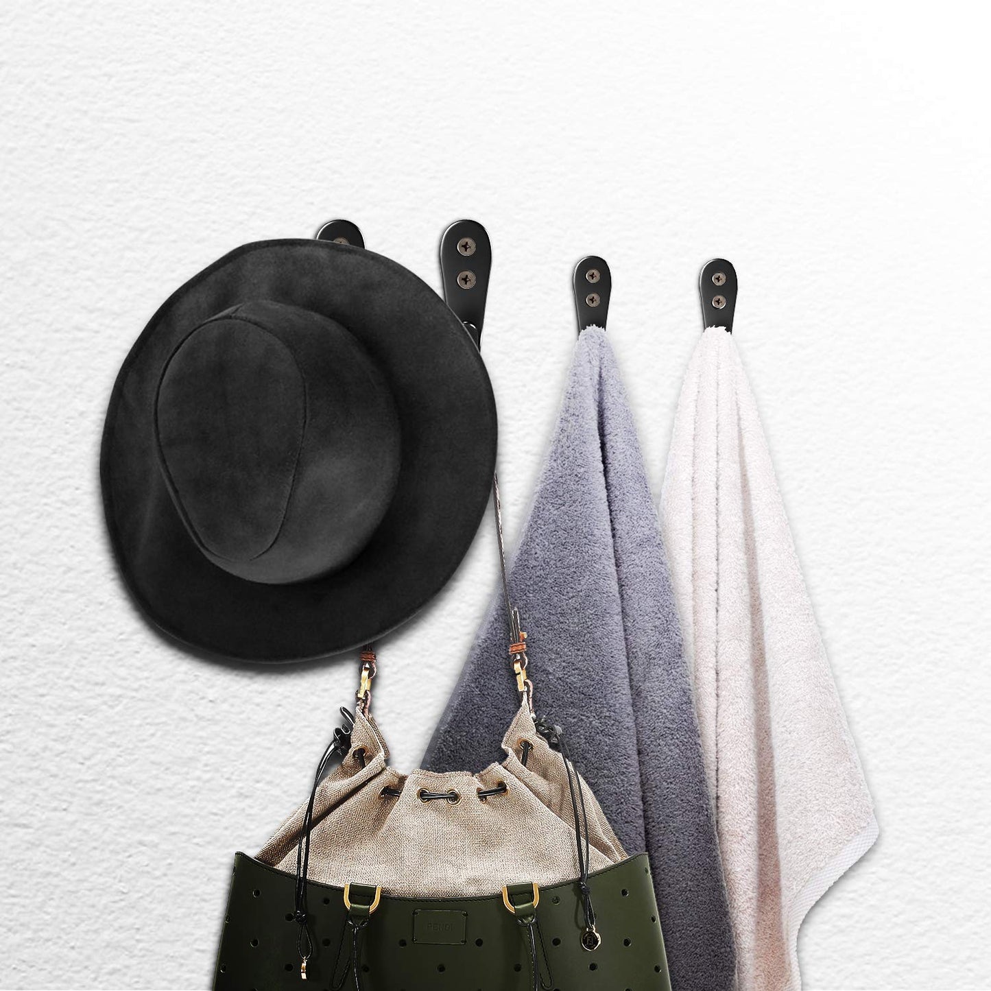 Flyisland Wall Hooks 8 Pcs, Coat Hooks Garage Hook Wall Mounted Hat Hangger Hooks Robe Hook Single Coat Hanger Heavy Duty (8 Pack, Black Round)