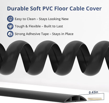 ZhiYo 5.6ft Cord Covers for Wires on Floor, Cord Hider Floor Hide Extension Cords, Soft PVC Cable Cover Cable Protector, Wire Cavity W0.62in H0.31in, Vintage Coffee