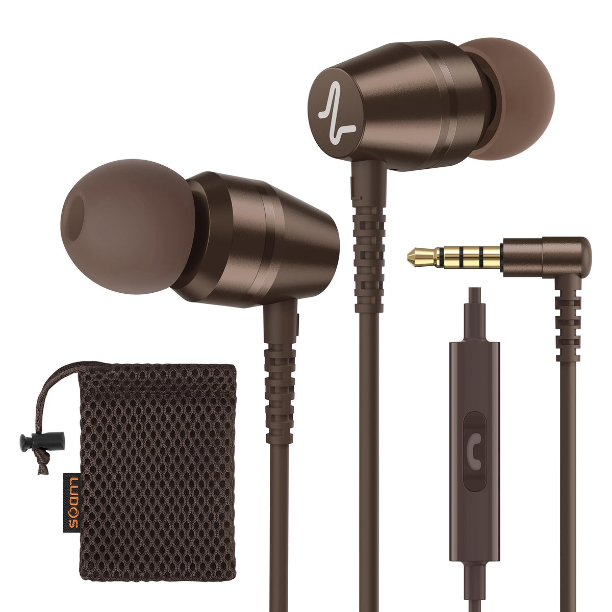 LUDOS OMNITONE Wired Earbuds in-Ear Headphones, 5 Year Warranty, Earphones with Microphone, 3.5 mm Jack Corded Ear Buds, Videoconference for iPhone, Samsung, Laptop, Kids, School Students - Red
