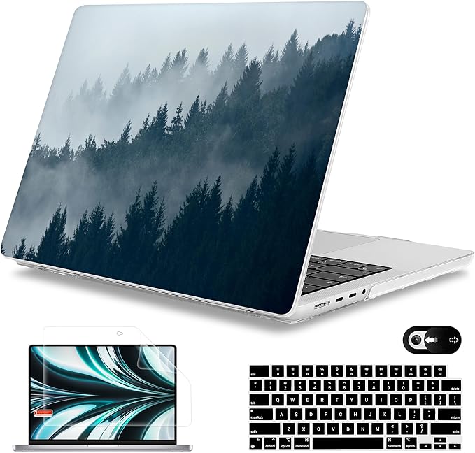 Mektron Case for MacBook Pro 16" M4 A3403 A3186 M3 A2991 M2 A2780 M1 A2485 (2021/2023/2024) Pro/Max with Touch ID, Hard Shell Plastic Laptop Cover Keyboard Cover Screen Protector, Misty Forest C132
