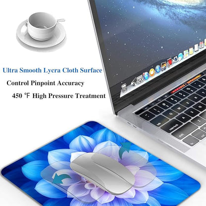 Blooming Blue Lotus Flower Mouse Pads for Desk, Portable Wireless Computer Mouse pad Small Design with Women, Non-Slip Rubber Base Laptop Mousepad 9.5" x 7.9" Smooth Surface for Office & Travel