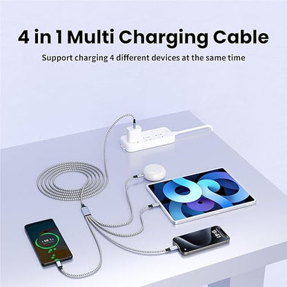 USB C Multi Charging Cable, Dual Type C Cable 1Pack 5FT, USB C Splitter with 4 Type-C Connectors,4 in 1 Multiple Nylon Braided Cable Compatible with iPhone 15 Pro Max/Samsung Galaxy/Tablets/Google.