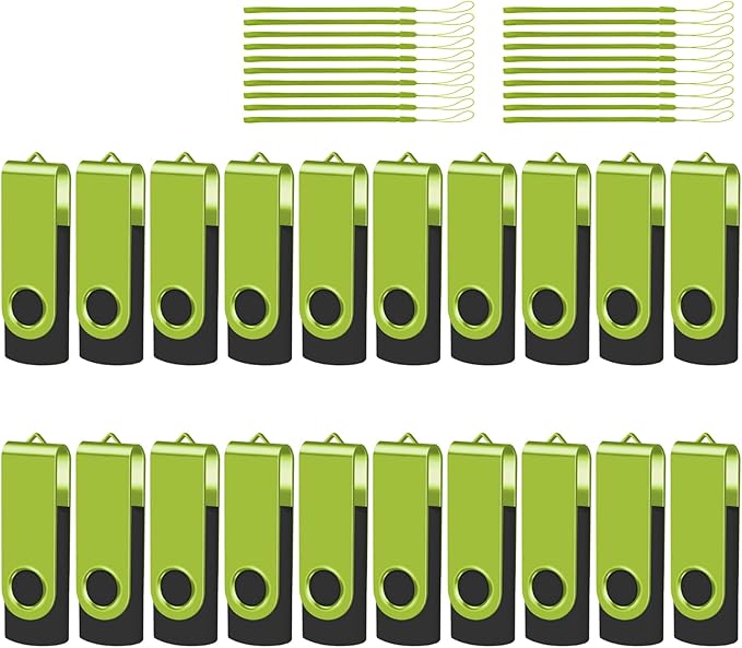 EASTBULLUSB Flash Drive Bulk 8GB 20 Pack with Lanyards USB 2.0 Thumb Drive Bulk Memory Stick Swivel Pen Drive for Storage and Backup 8GB 20 Pack, Green
