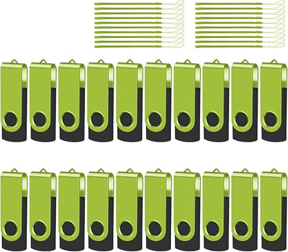 EASTBULLUSB Flash Drive Bulk 8GB 20 Pack with Lanyards USB 2.0 Thumb Drive Bulk Memory Stick Swivel Pen Drive for Storage and Backup 8GB 20 Pack, Green