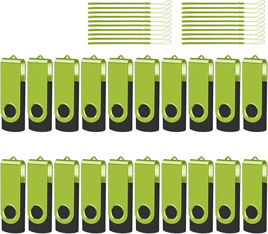 EASTBULLUSB Flash Drive Bulk 8GB 20 Pack with Lanyards USB 2.0 Thumb Drive Bulk Memory Stick Swivel Pen Drive for Storage and Backup 8GB 20 Pack, Green