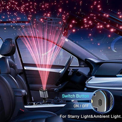 Fast Car Charger 4 in 1 Retractable Car Charger 69W with Starry Light,USB-C Fast Car Accessories,Compatible with All iPhones All Android Phones (Grey, Dual Cord USB-C)
