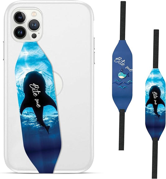 Switchbands Phone Grip Strap - Pack of 2 Reversible Finger Holder for Phone Back, Customizable Anti-Slip Design, Wireless Charging Compatible Detachable Holder for iPhone - Shark Bites