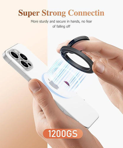 GVIEWIN Magnetic Phone Ring Holder, Compatible with MagSafe Phone Grip with Adjustable Stand, Magnet Phone Ring Kickstand for iPhone 16 Pro Max/Plus/15/14/13/12 Series/Other Phones (Glitter/Black)
