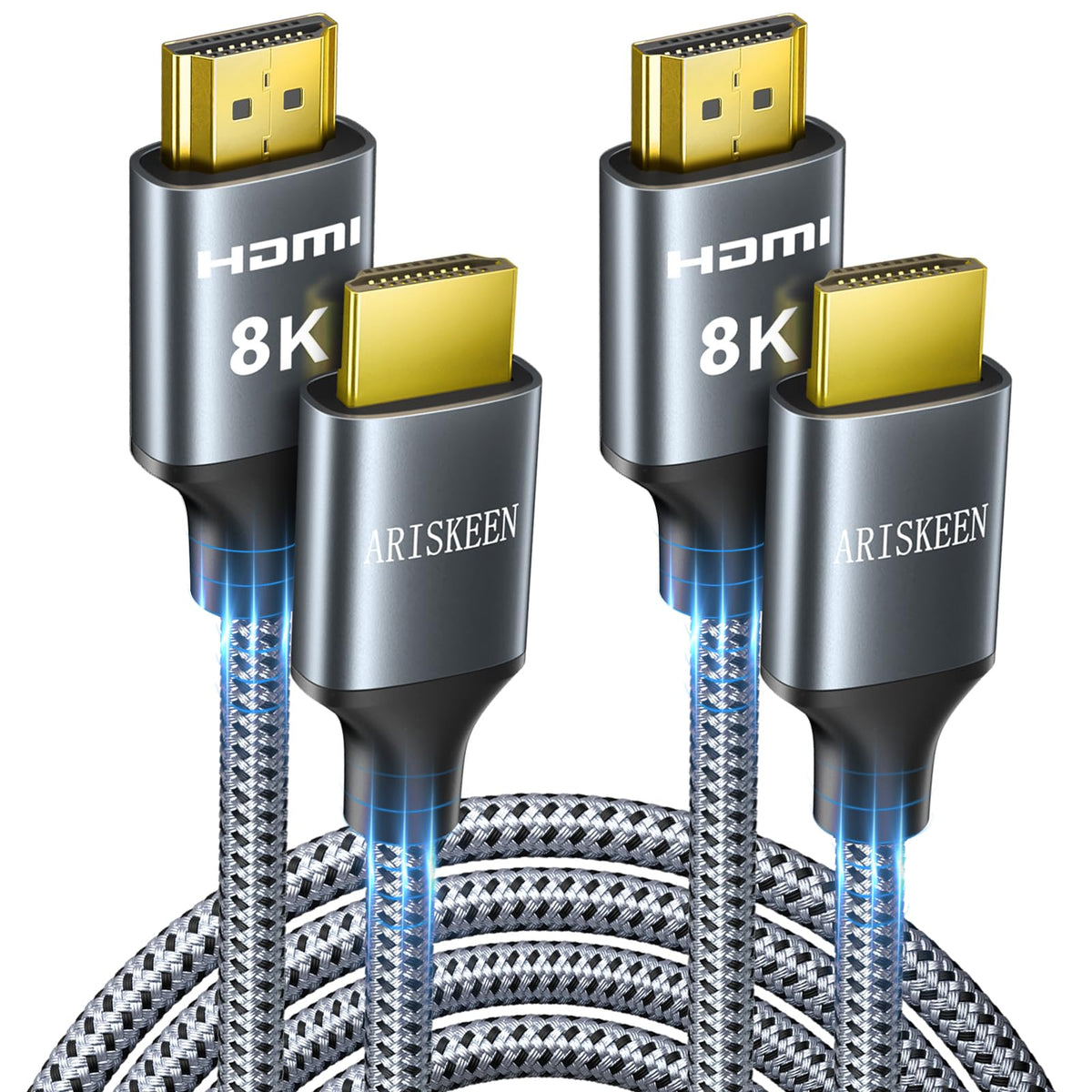 ARISKEEN 8K HDMI Cable 13 FT, 48Gbps High Speed HDMI 2.1 Cable, 8K 60Hz, 4K 120Hz 144Hz Braided HDMI Cord - 13 Feet